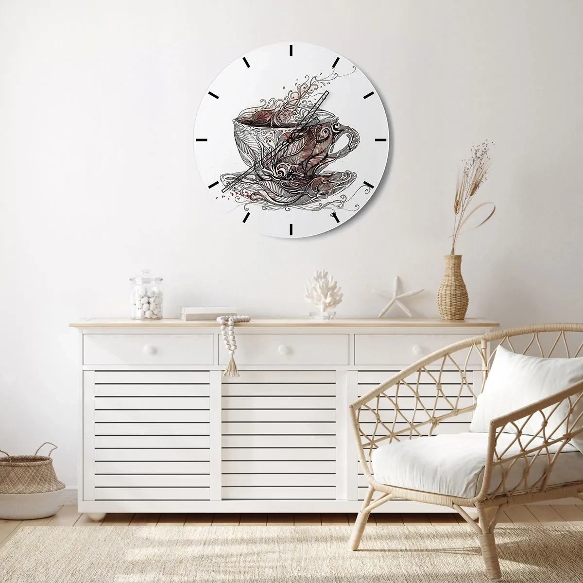 Väggklocka - Klocka på glas - En kopp kaffe med ett konstnärligt mönster - 30x30cm - Te är gott för allt - Modern väggdekoration för vardagsrum, kök och sovrum ARTTOR