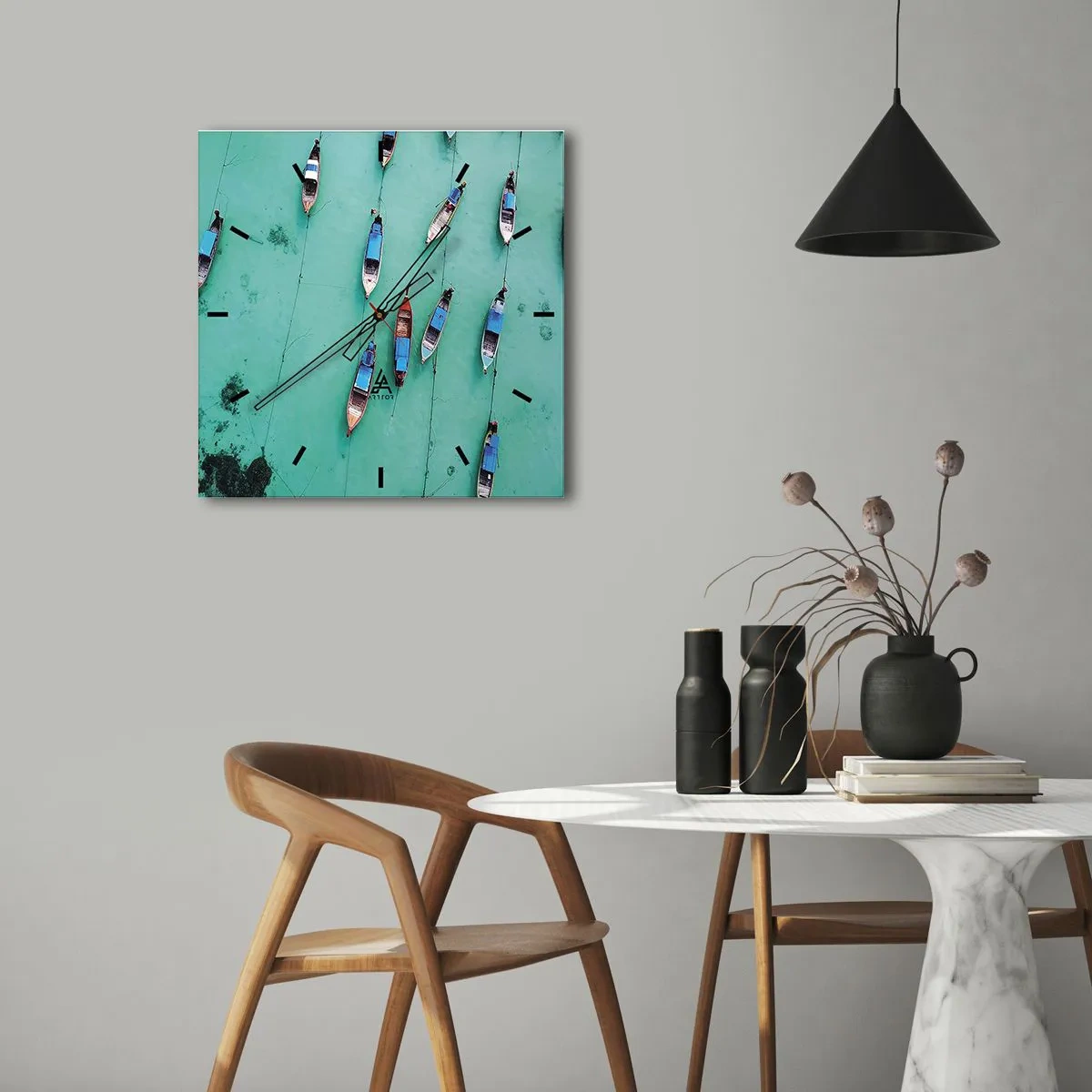 Väggklocka - Klocka på glas - Under en glad väntan - 40x40 cm