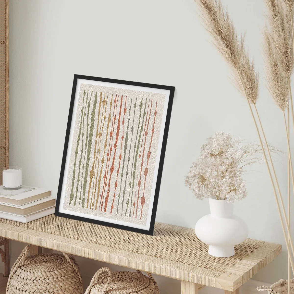 Affisch i svart ram - Abstrakta vertikala linjer i naturliga nyanser - 50x70cm - Musikalisk färgnotation - Modern väggdekoration för vardagsrum och sovrum ARTTOR