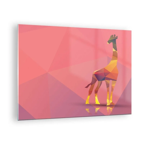 Glastavla - Bild på glas - Geometrisk giraff på en pastellbakgrund - 70x50cm - I savannens färger - Modern väggdekoration för vardagsrum och sovrum ARTTOR
