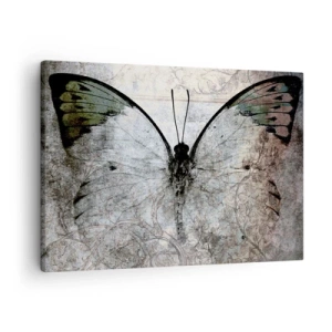 Canvastavla - Bild på duk - En fjäril i nyanser av grönt och grått på en dekorativ bakgrund - 70x50cm - I Jugendstil - Modern väggdekoration för vardagsrum och sovrum ARTTOR