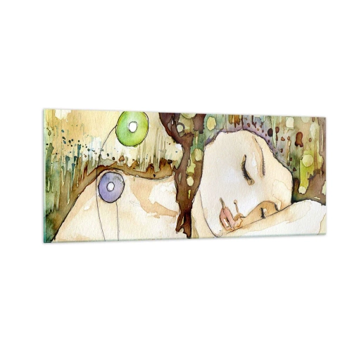 Glastavla - Bild på glas - Smaragd-viol dröm - 100x40 cm