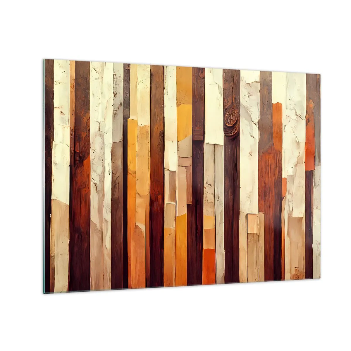 Glastavla - Bild på glas - En komposition av vertikala ränder i nyanser av trä och beige - 70x50cm - Hymn av skogens träd - Modern väggdekoration för vardagsrum och sovrum ARTTOR