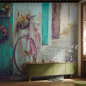 Självhäftande Fototapet Deluxe Sticker - Strax tillbaka - Cykel, Arkitektur, Blommor - 250x175 cm