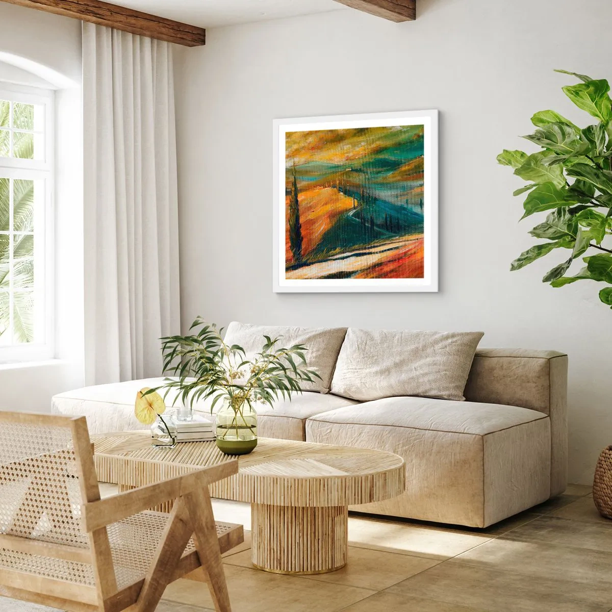 Affisch i vit ram - Toskanskt landskap - 40x40 cm