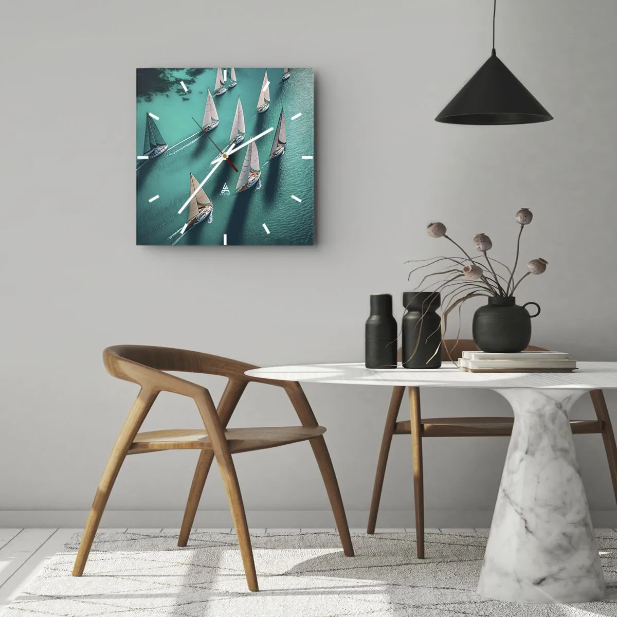 Väggklocka - Klocka på glas - Tävla med vinden - 30x30 cm