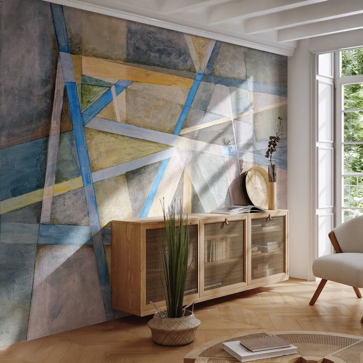 Fototapet Premium Canvas - Rakt fram eller diagonalt? - Abstraktion, Bit, Modernt mönster - 200x140 cm
