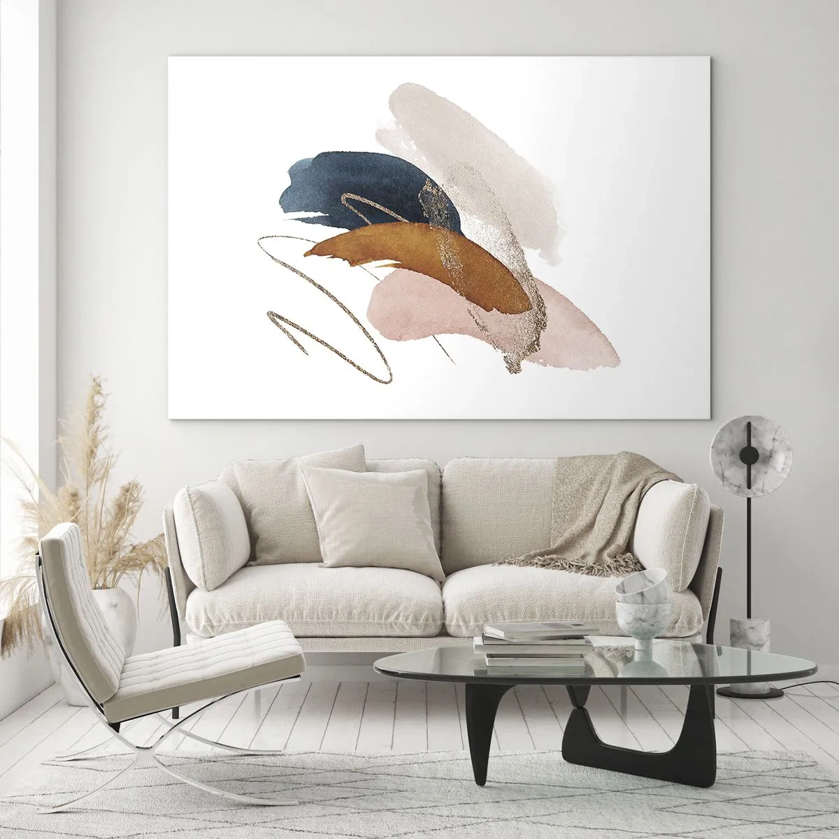 Glastavla - Bild på glas - Abstrakta penseldrag i dämpade färger - 70x50cm - Bevingad komposition - Modern väggdekoration för vardagsrum och sovrum ARTTOR