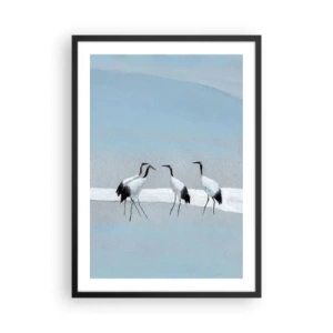 Affisch i svart ram - En minimalistisk illustration av tranor mot en pastellbakgrund. - 50x70cm - Efter en het dag - Modern väggdekoration för vardagsrum och sovrum ARTTOR