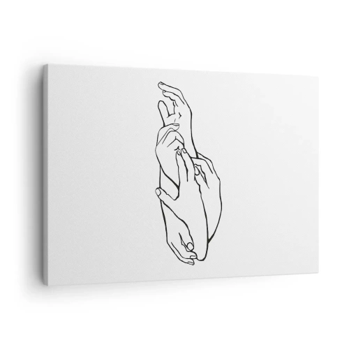 Canvastavla - Bild på duk - En minimalistisk skiss av händer knäppta i en gest av delikatess. - 70x50cm - Hand i hand - Modern väggdekoration för vardagsrum och sovrum ARTTOR