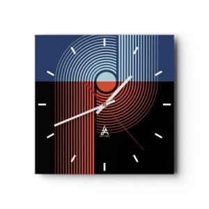 Väggklocka - Klocka på glas - I en geometrisk kläm - 30x30 cm