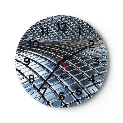 Väggklocka - Klocka på glas - Metallisk silver våg - 30x30 cm