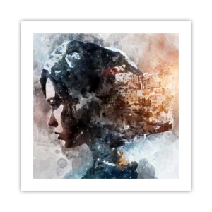 Affisch - Berättelse om en tjej med en stad i bakgrunden - 50x50 cm