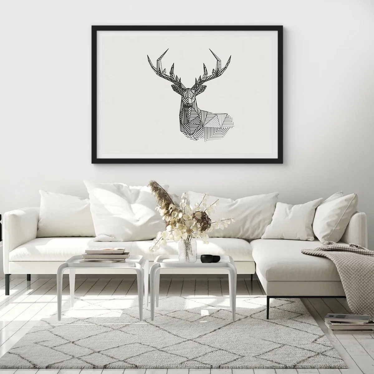 Affisch i svart ram - Hjort i kubistisk stil - 100x70 cm