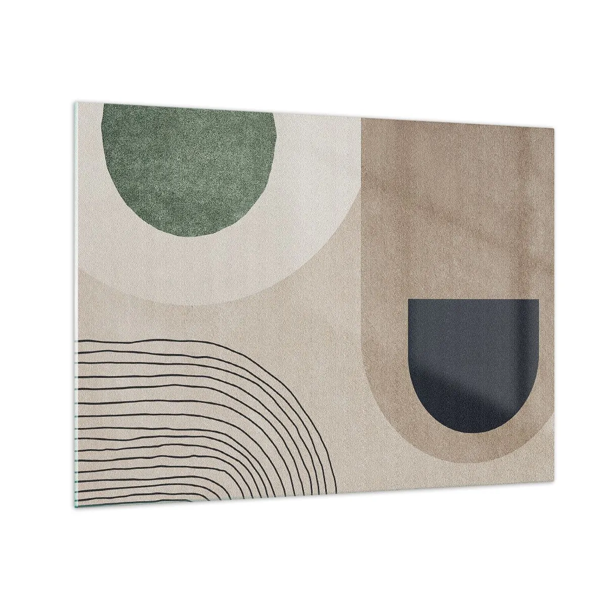 Glastavla - Bild på glas - Abstrakta geometriska figurer i dämpade färger - 70x50cm - Ovalens mjukhet - Modern väggdekoration för vardagsrum och sovrum ARTTOR