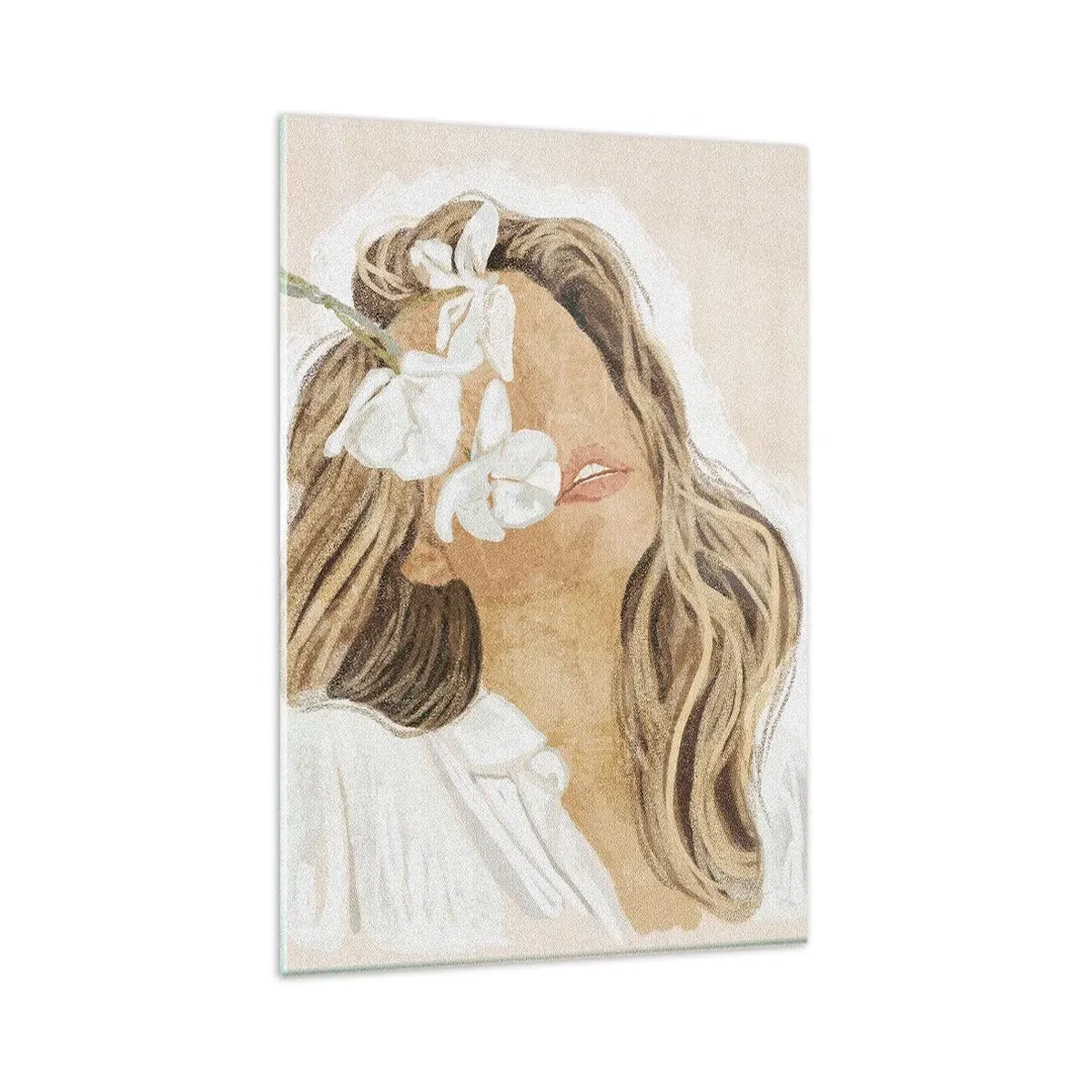 Glastavla - Bild på glas - Bland blommorna i jubel - 80x120 cm