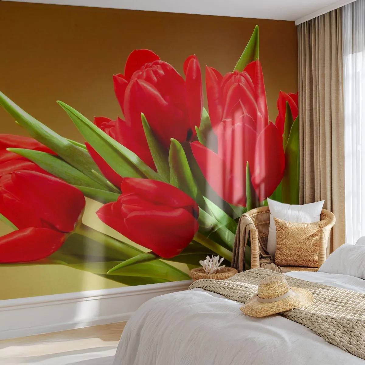 Fototapet Premium Sand - Vårglädje - Blommor, Tulpaner, Blombukett - 100x70 cm