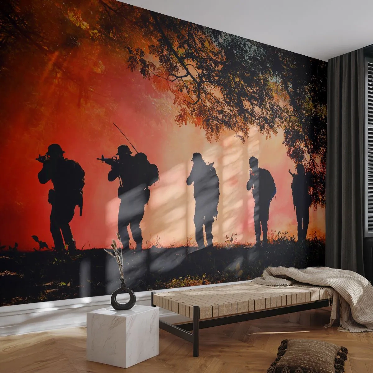 Självhäftande Fototapet Deluxe Sticker - ...Alla för en - Soldat, Vapen, Gevär - 250x175 cm