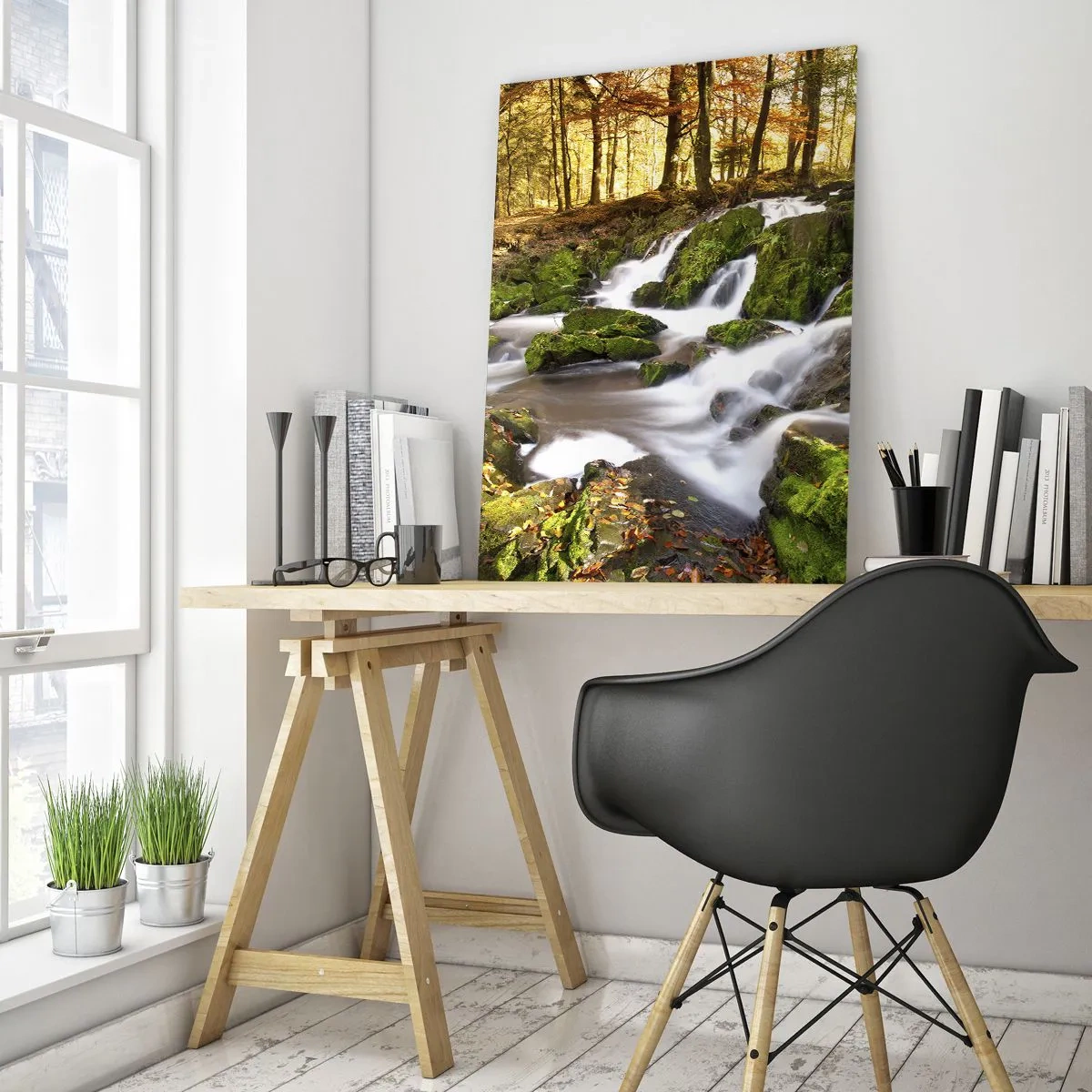 Glastavla - Bild på glas - Kvickt genom höstskogen - 50x70 cm