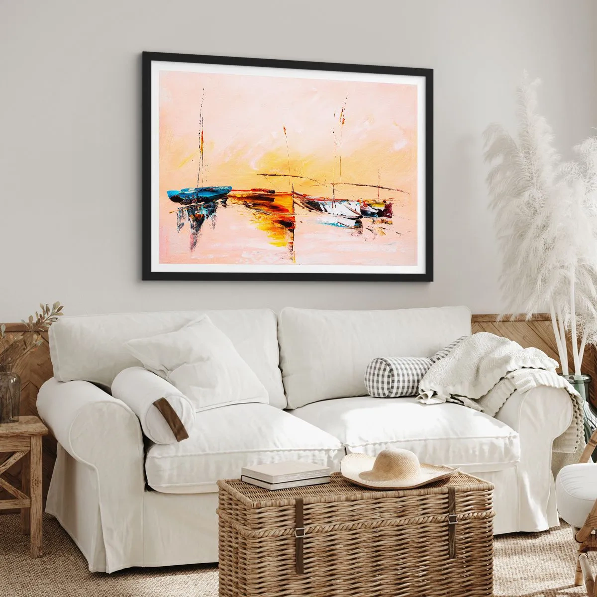 Affisch i svart ram - En kväll i hamnen - 70x50 cm