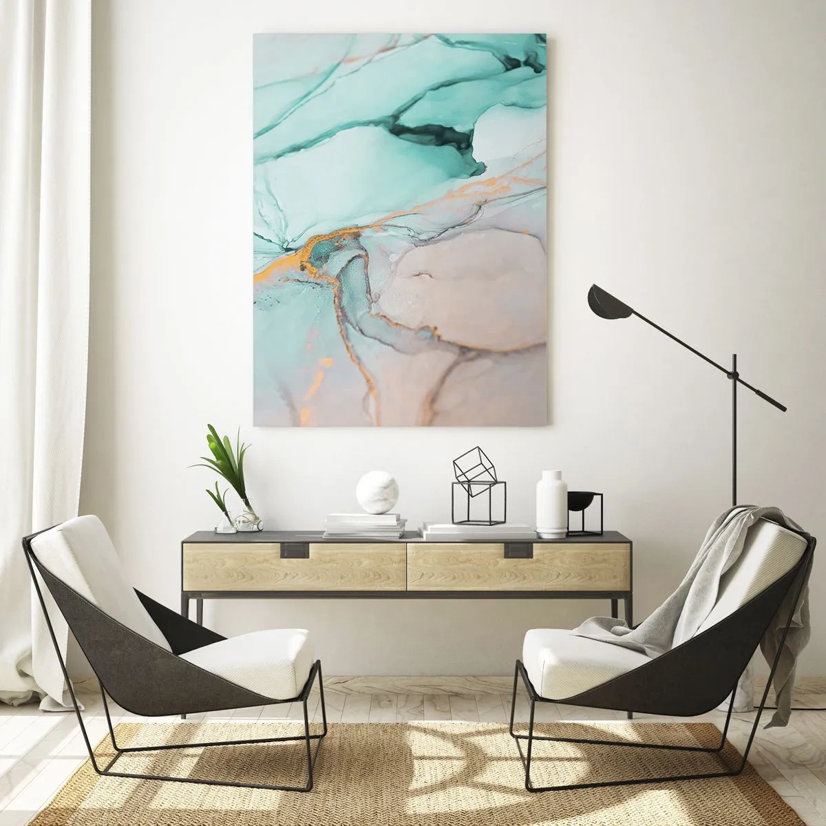 Glastavla - Bild på glas - Formernas och färgernas dans - 50x70 cm