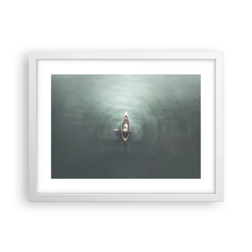 Affisch i vit ram - Över en månbelyst sjö - 40x30 cm