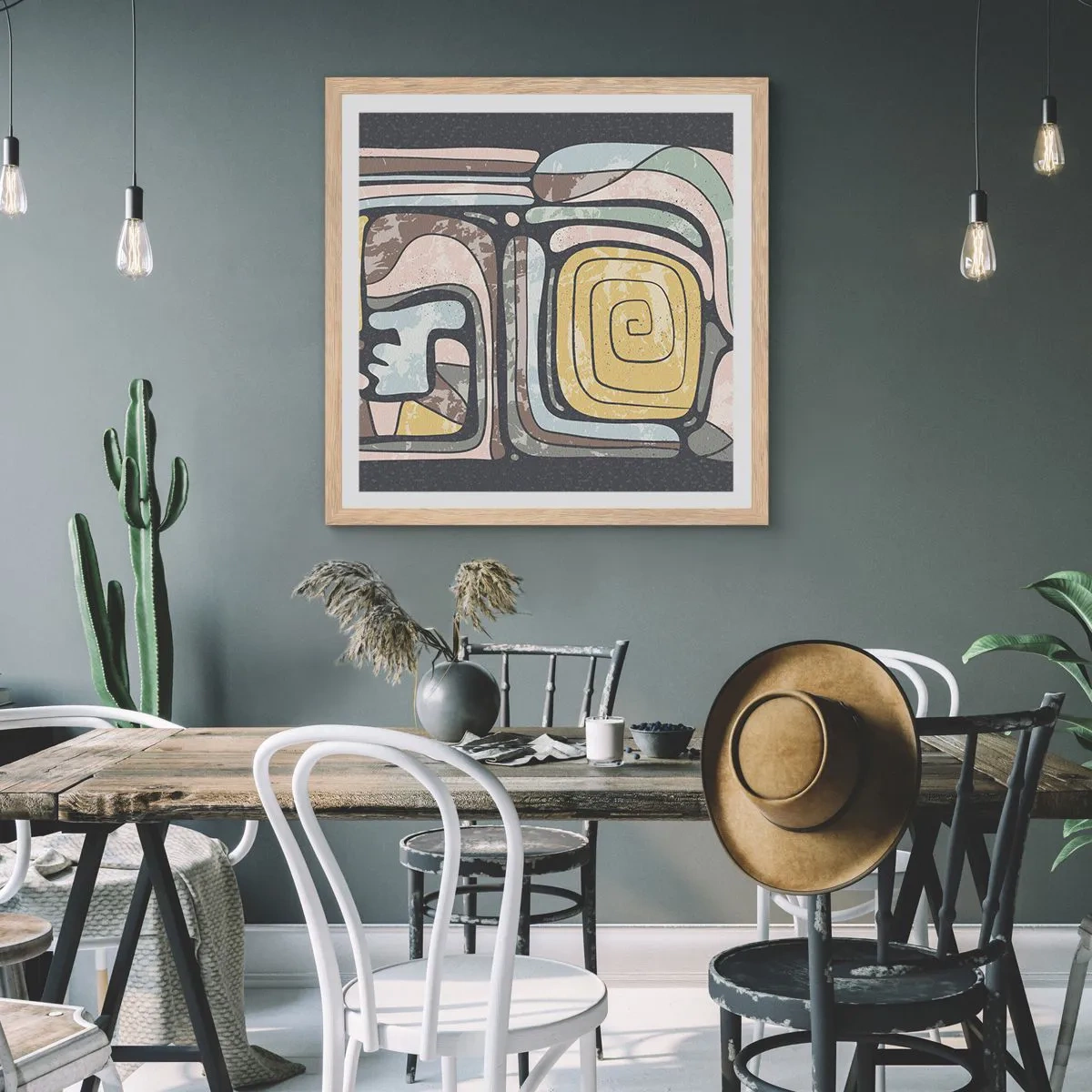 Affisch i ram av ljusek - Abstraktion i en förcolumbiansk anda - 60x60 cm