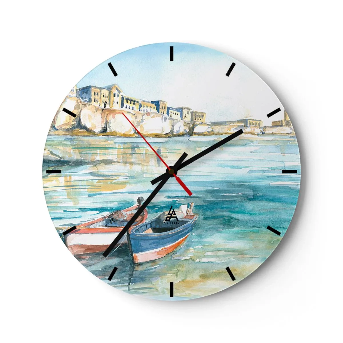 Väggklocka - Klocka på glas - Landskap i azurblått - 40x40 cm