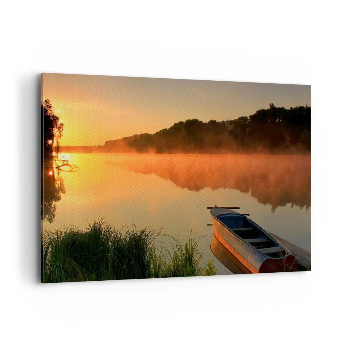 Canvastavla - Bild på duk - Soluppgång vid spegelklart vatten - 100x70 cm