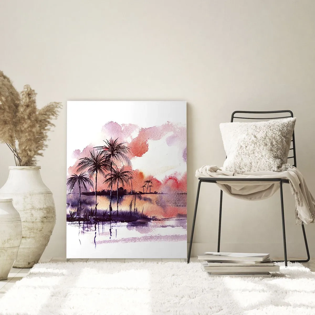 Glastavla - Bild på glas - Tropikens ro i rött - 70x100 cm