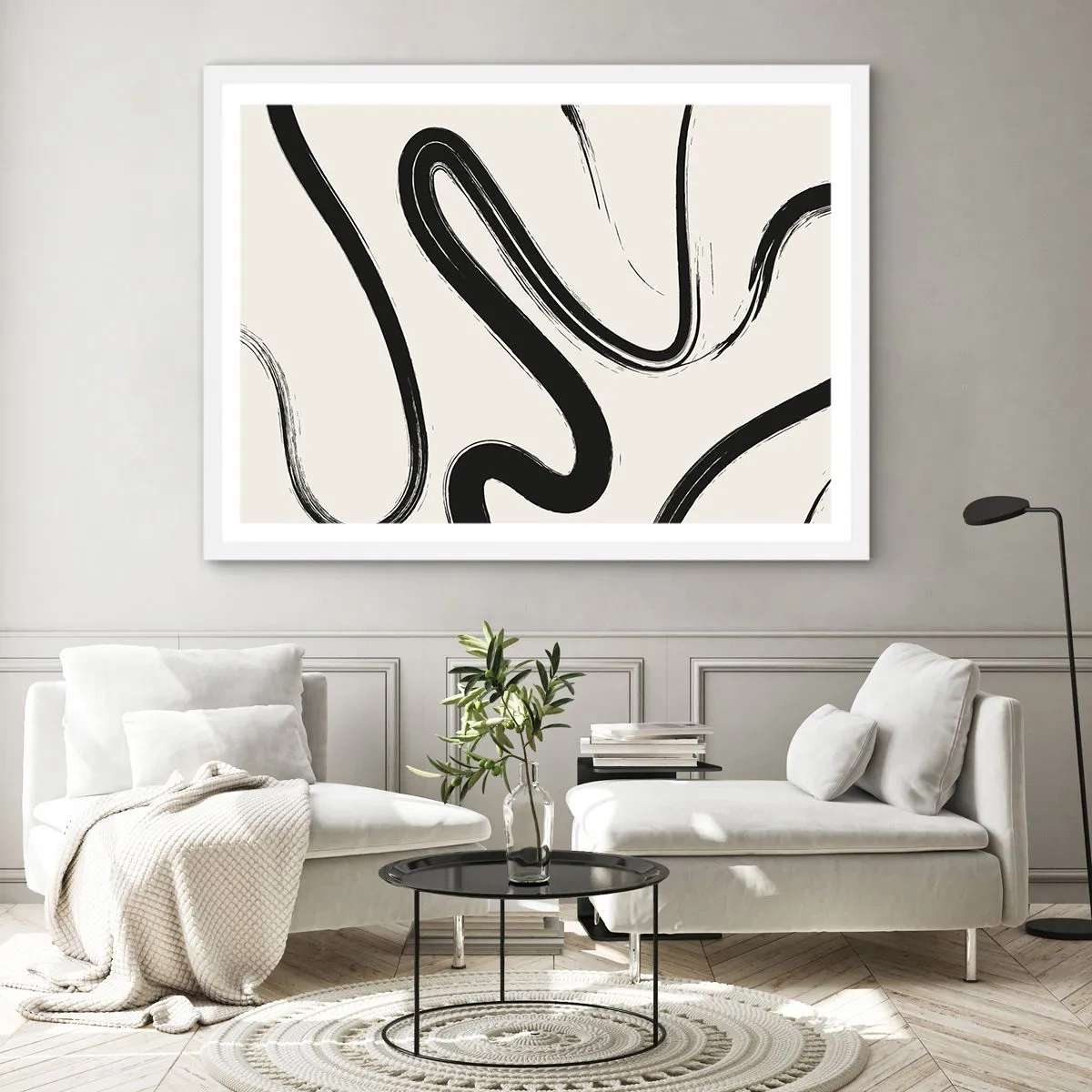 Affisch i vit ram - Svart och vit elegans - 100x70 cm