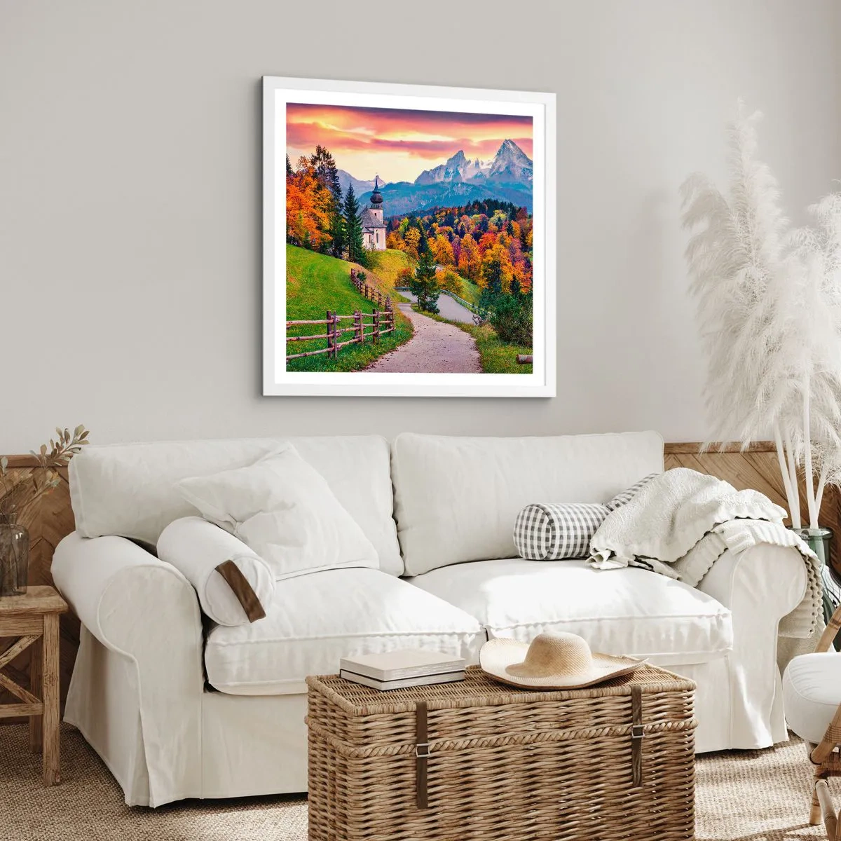 Affisch i vit ram - Landskap som en målning - 30x30 cm