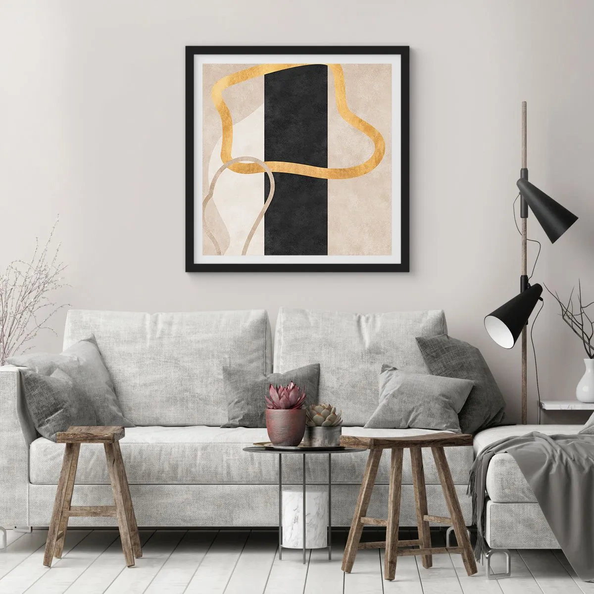 Affisch i svart ram - Slingrande former - 30x30 cm