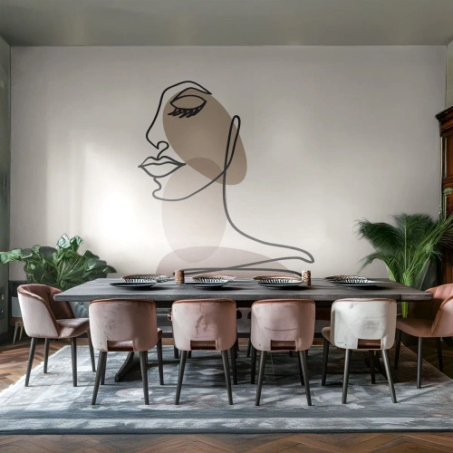 Fototapet Standard Eco - Minimalistiskt linjeporträtt av en kvinna i beige nyanser - 100x70cm - Skönhetens säkra linje - Modern väggdekoration för vardagsrum och sovrum ARTTOR