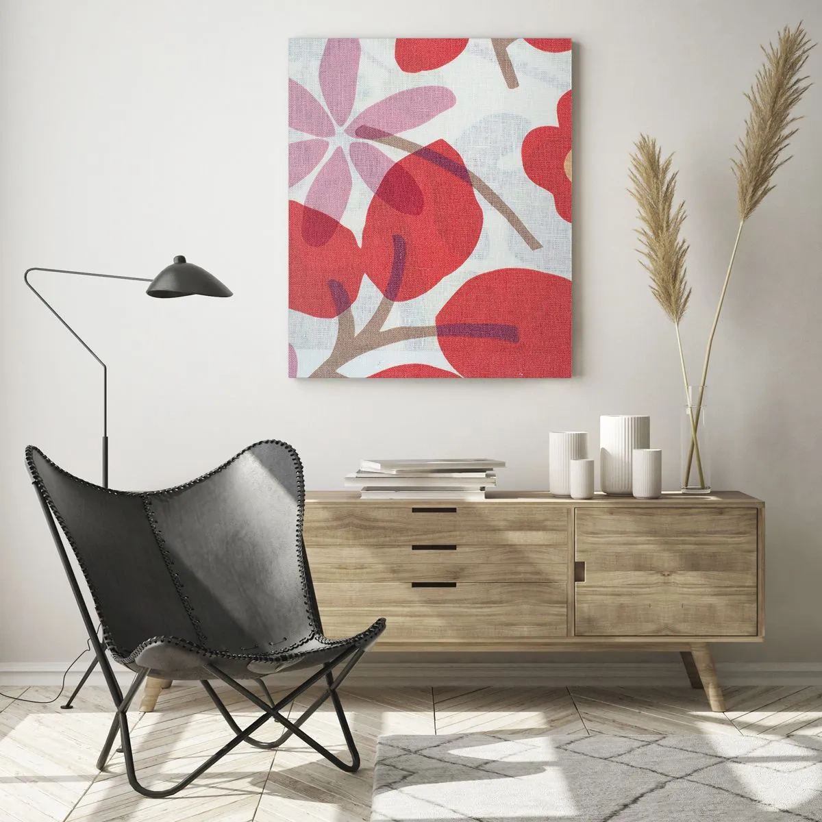 Glastavla - Bild på glas - Blomsterkomposition i rosa - 80x120 cm