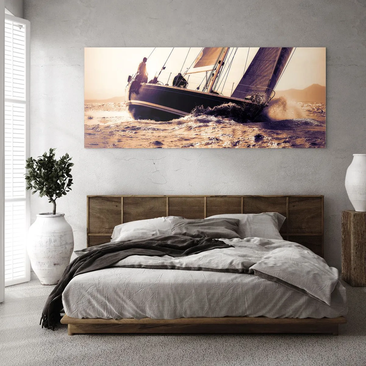 Glastavla - Bild på glas - Segla seglaren - 120x50 cm
