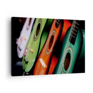 Canvastavla - Bild på duk - Färgglada gitarrer i olika nyanser arrangerade i rad - 70x50cm - Gitarren har flera färger - Modern väggdekoration för vardagsrum och sovrum ARTTOR