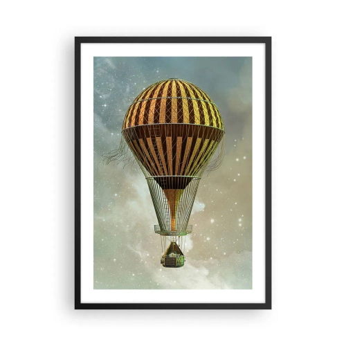 Affisch i svart ram - En gyllene ballong som svävar i yttre rymden - 50x70cm - Banbrytande flygningar - Modern väggdekoration för vardagsrum och sovrum ARTTOR