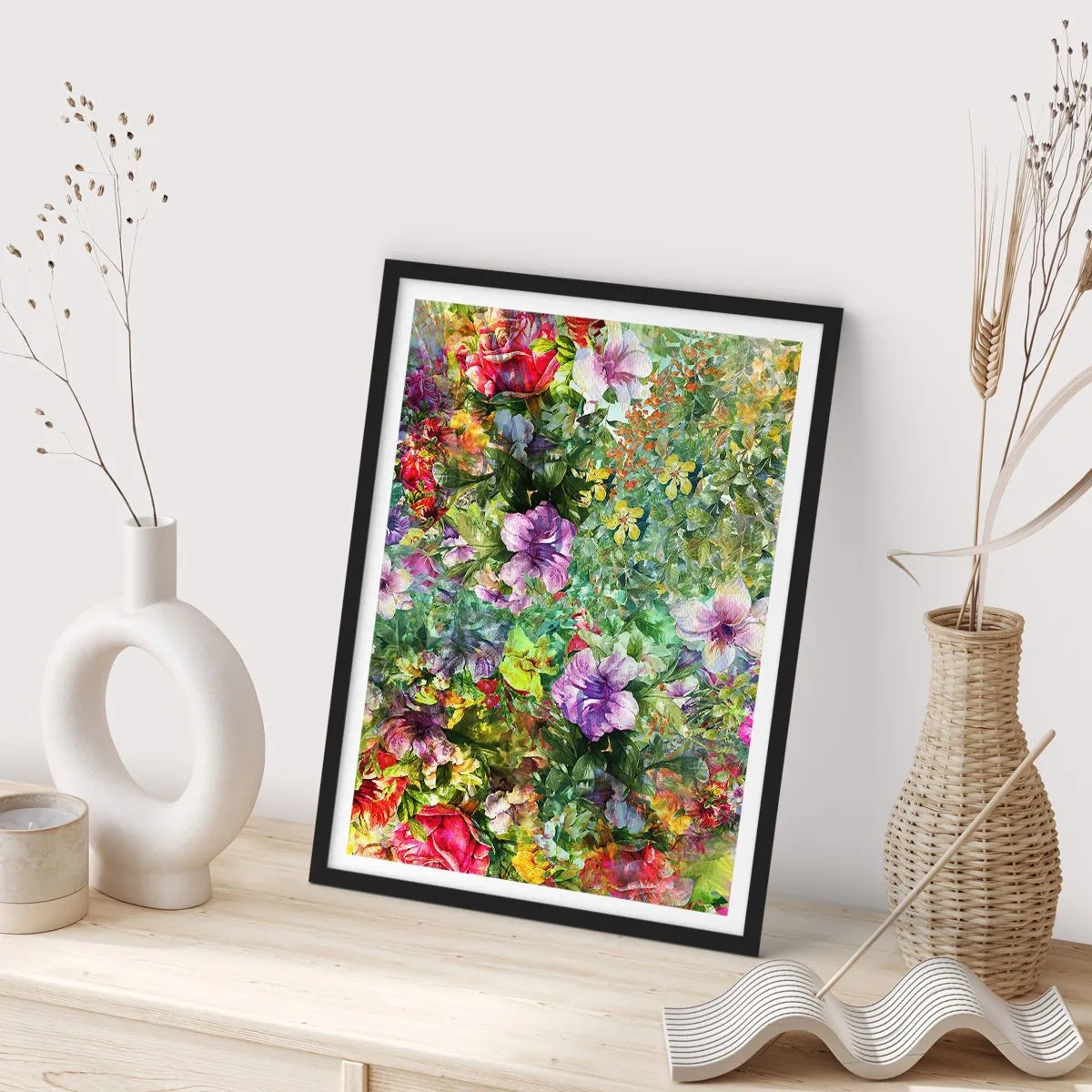 Affisch i svart ram - Färgglatt blomsterarrangemang - 50x70cm - Ta en dopp i blommorna - Modern väggdekoration för vardagsrum och sovrum ARTTOR