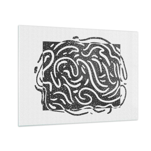 Glastavla - Bild på glas - Dynamiska abstrakta linjer och prickar som skapar en energisk form - 70x50cm - Abstraktion: en dans av glädje - Modern väggdekoration för vardagsrum och sovrum ARTTOR