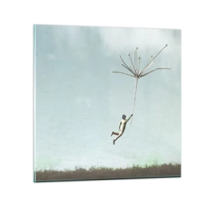 Glastavla - Bild på glas - Drakar, maskrosor, vind - 30x30 cm