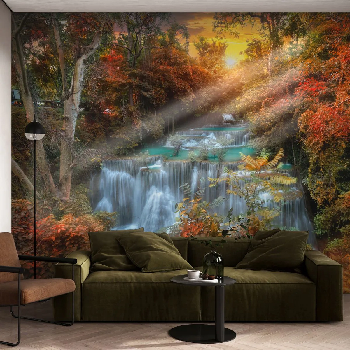 Fototapet Premium Sand - Skogens skatt - Landskap, Vattenfall, Skog - 400x280 cm