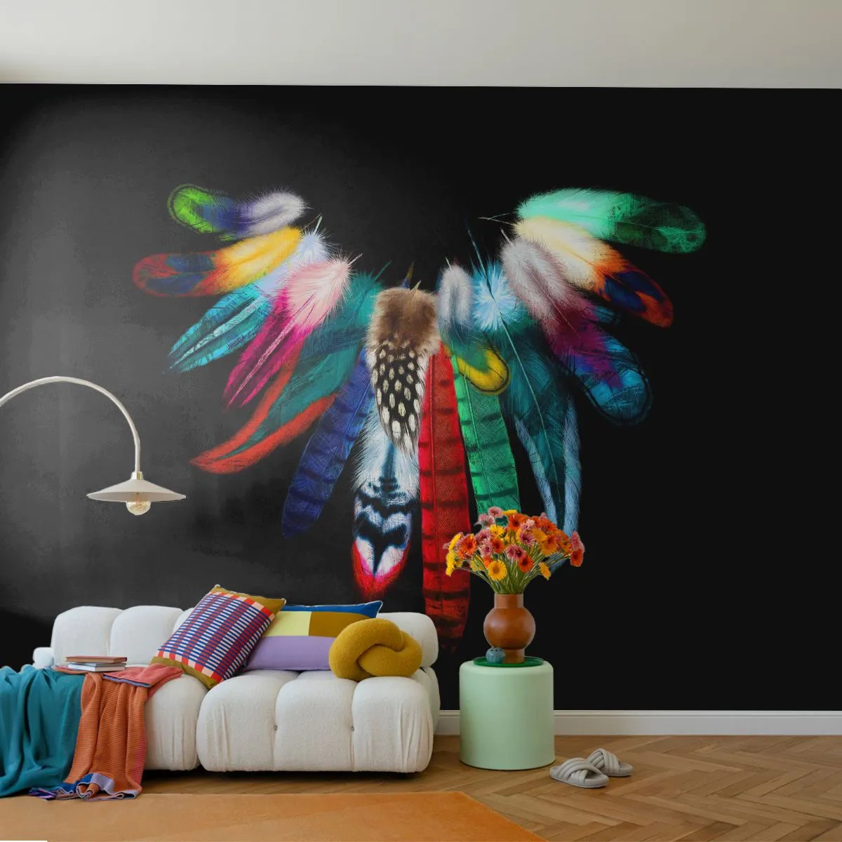 Självhäftande Fototapet Deluxe Sticker - Indianskt halsband - Fågel fjäder, Boho, Grafik - 250x175 cm