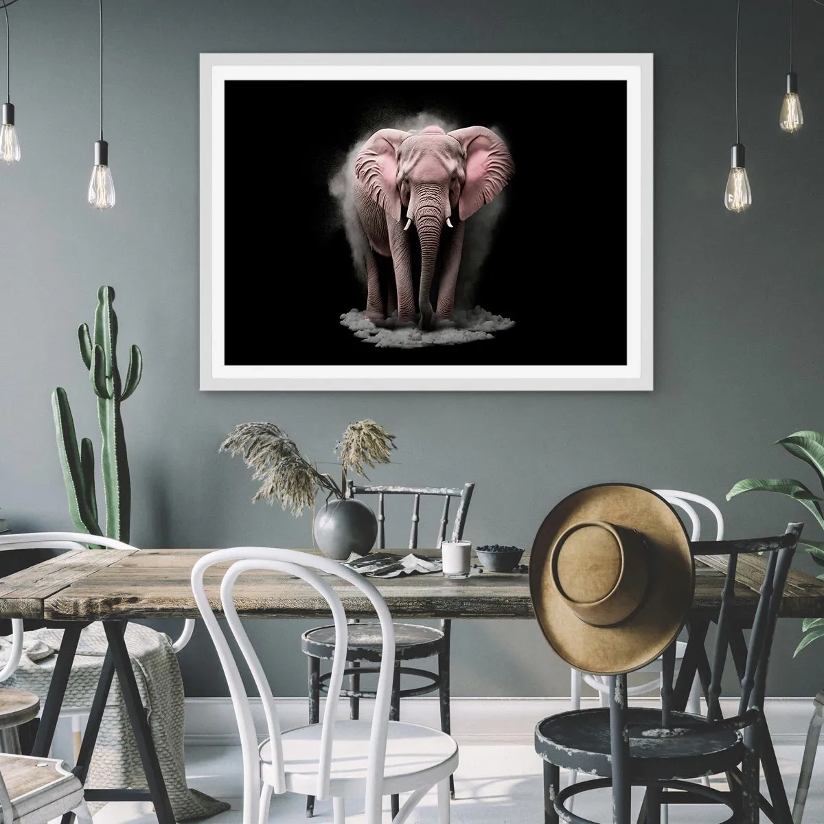 Affisch i vit ram - Tänk inte på en rosa elefant! - 91x61 cm