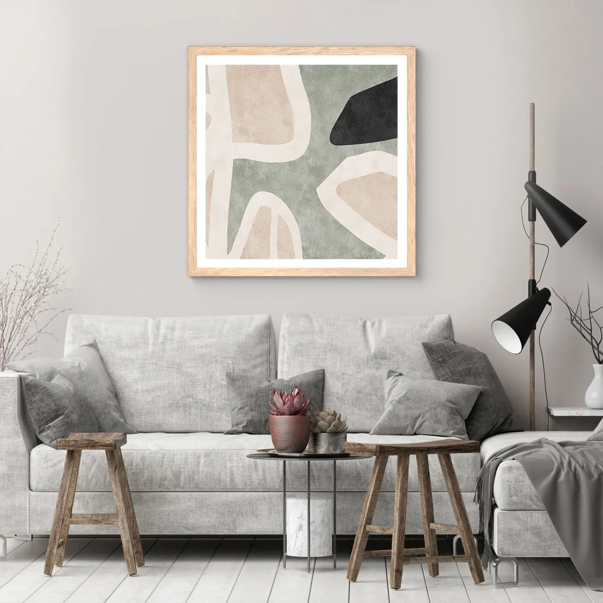 Affisch i ram av ljusek - Komposition med svart motiv - 60x60 cm