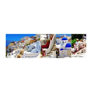 Provbit av självhäftande fototapet Deluxe Sticker - En dröm om grekisk sommar - Arkitektur, Landskap, Santorini - 100x30 cm