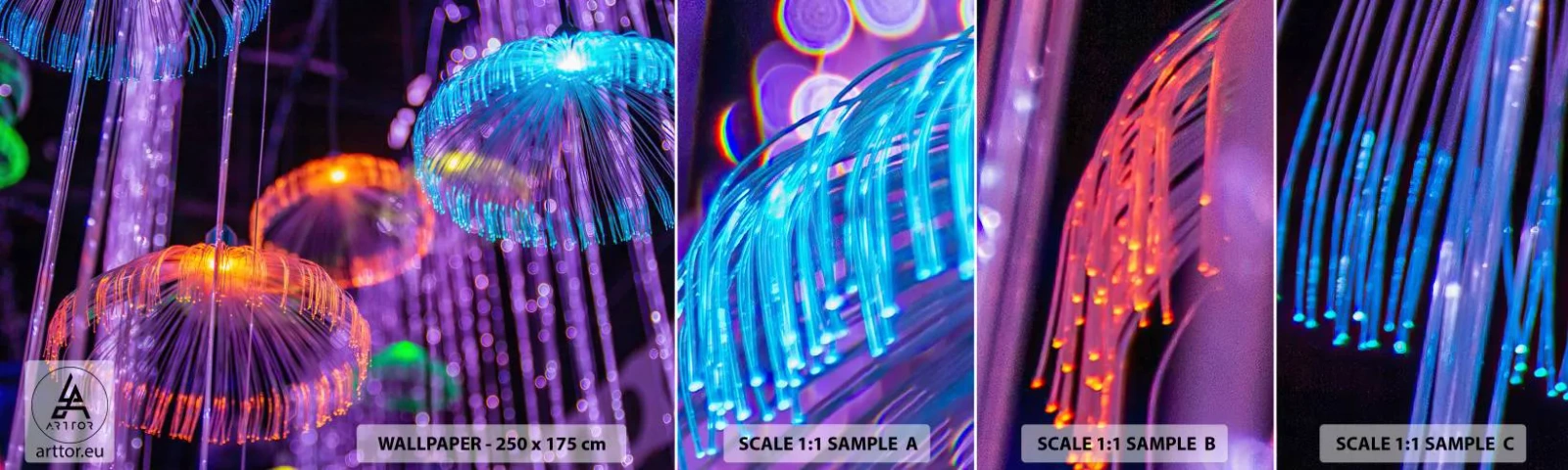 Fototapet Prov Standard Eco - Lysande fontän - Neon, Ljus, Luminans - 100x30 cm