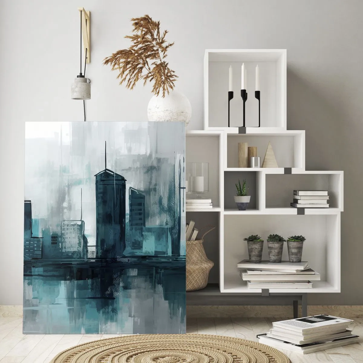 Glastavla - Bild på glas - Regnfärgad stad - 50x70 cm