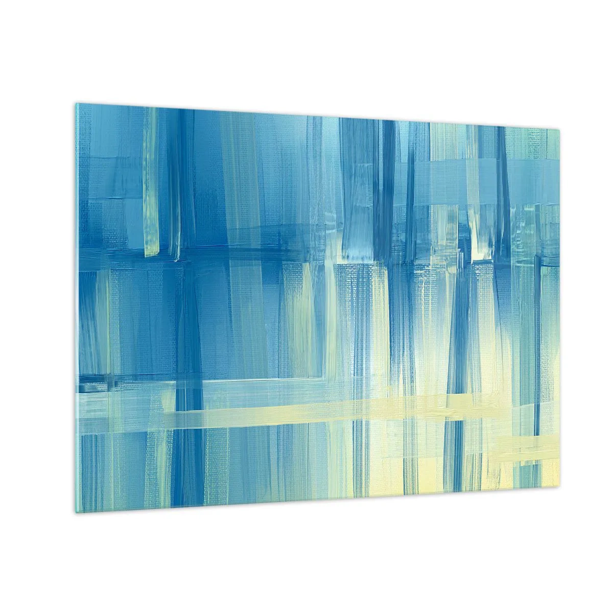 Glastavla - Bild på glas - Abstrakta penseldrag i turkos och gult - 70x50cm - Komposition i turkos - Modern väggdekoration för vardagsrum och sovrum ARTTOR
