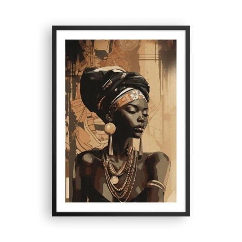 Affisch i svart ram - Porträtt av en afrikansk kvinna som bär traditionella ornament - 50x70cm - Afrikanskt majestät - Modern väggdekoration för vardagsrum och sovrum ARTTOR